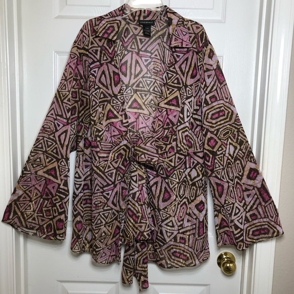 Lane Bryant Sheer Metallic Retro Long Sleeve Tie Front Cárdigan Blouse 14/16 - Picture 2 of 12